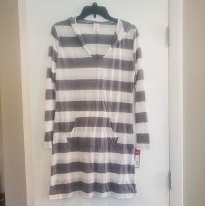 LS hooded Stripe Beach Coverup